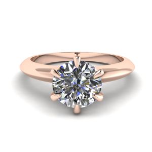 Anello di fidanzamento a 6 griffe con diamante tondo in oro rosa