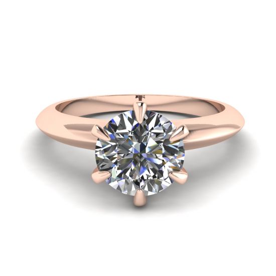 Anello di fidanzamento a 6 griffe con diamante tondo in oro rosa, Ingrandisci immagine 1