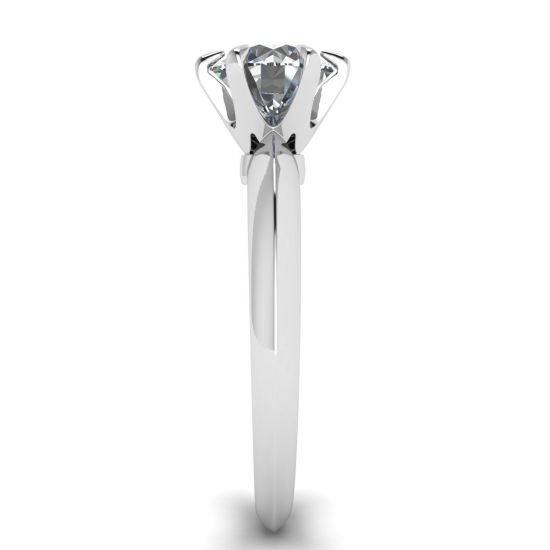 Anello di fidanzamento a 6 griffe con diamante tondo in oro bianco,  Ingrandisci immagine 3