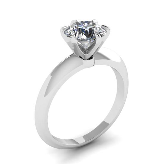 Anello di fidanzamento a 6 griffe con diamante tondo in oro bianco,  Ingrandisci immagine 4