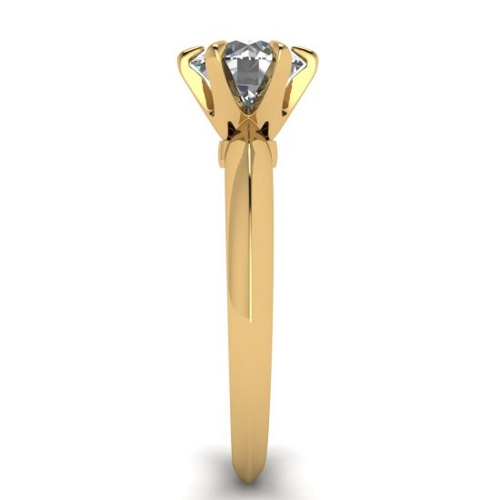 Anello di fidanzamento a 6 griffe con diamante tondo in Oro Giallo, More Image 1