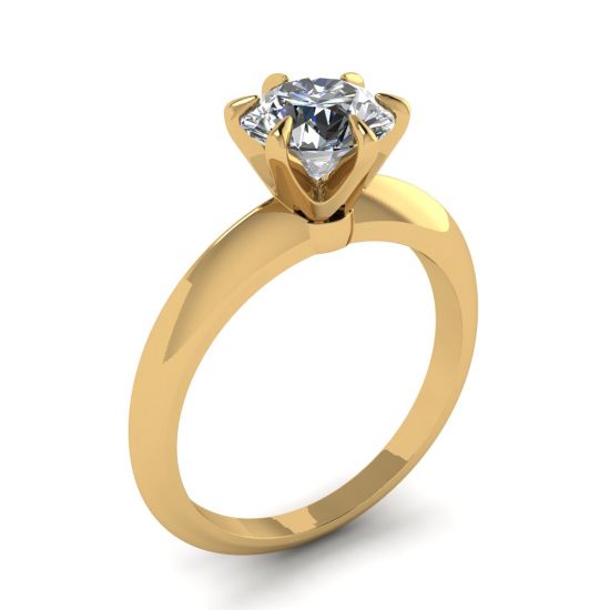 Anello di fidanzamento a 6 griffe con diamante tondo in Oro Giallo,  Ingrandisci immagine 4