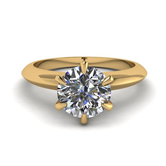 Anello di fidanzamento a 6 griffe con diamante tondo in Oro Giallo, Ingrandisci immagine 1