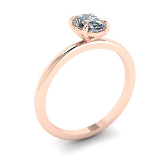 Classico anello solitario con diamante ovale in oro rosa,  Ingrandisci immagine 4
