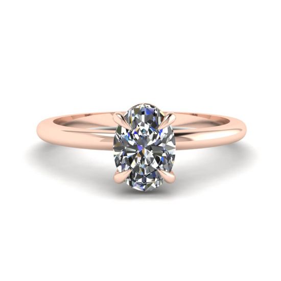 Classico anello solitario con diamante ovale in oro rosa