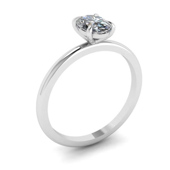 Classico anello solitario con diamante ovale in oro bianco,  Ingrandisci immagine 4