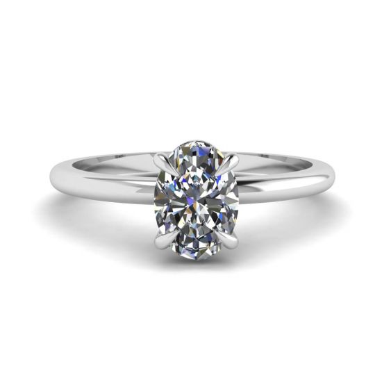 Classico anello solitario con diamante ovale in oro bianco, Ingrandisci immagine 1