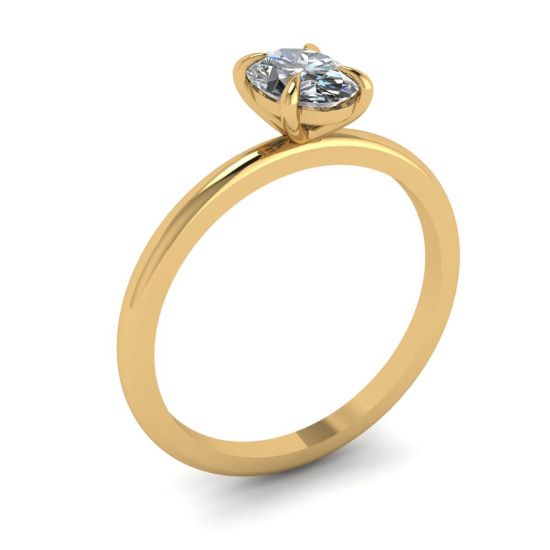 Classico anello solitario con diamante ovale in oro giallo,  Ingrandisci immagine 4
