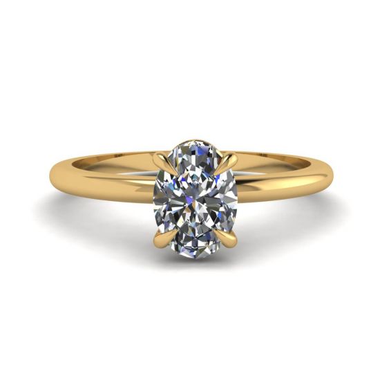 Classico anello solitario con diamante ovale in oro giallo, Ingrandisci immagine 1