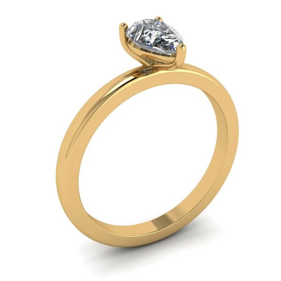Classico anello solitario con diamante a pera in oro giallo,  Ingrandisci immagine 4