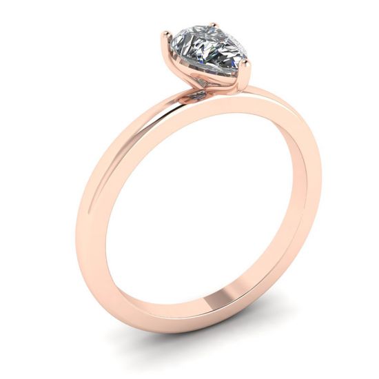 Classico anello solitario con diamante a pera in oro rosa,  Ingrandisci immagine 4