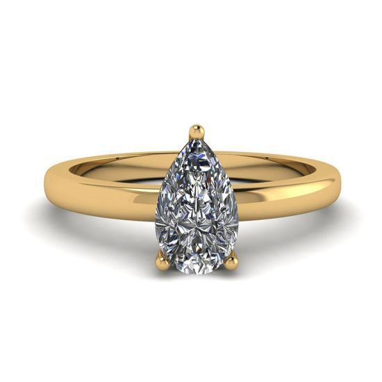 Classico anello solitario con diamante a pera in oro giallo, Ingrandisci immagine 1