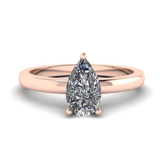 Classico anello solitario con diamante a pera in oro rosa, Immagine 1