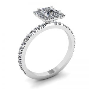 Anello di fidanzamento con diamante Halo galleggiante taglio principessa - Foto 3