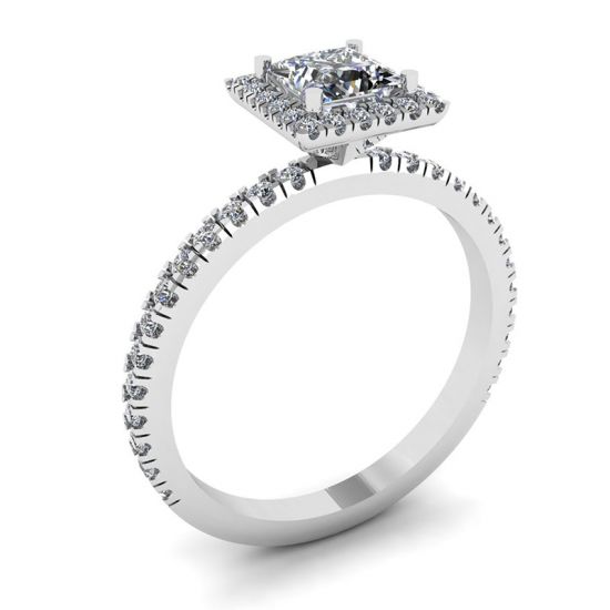 Anello di fidanzamento con diamante Halo galleggiante taglio principessa,  Ingrandisci immagine 4