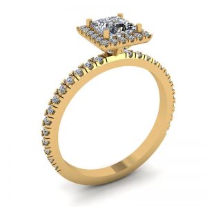 Anello di fidanzamento con diamante Halo galleggiante taglio principessa in oro giallo - Foto 3