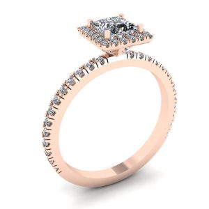 Anello di fidanzamento con diamante Halo galleggiante taglio principessa in oro rosa - Foto 3