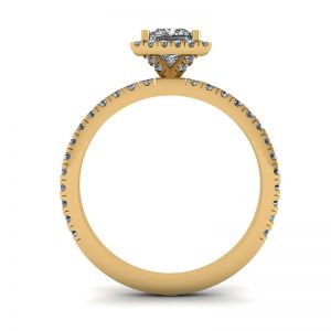 Anello di fidanzamento con diamante Halo galleggiante taglio principessa in oro giallo - Foto 1