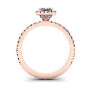 Anello di fidanzamento con diamante Halo galleggiante taglio principessa in oro rosa - Foto 1