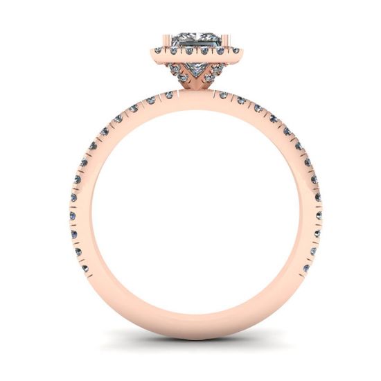 Anello di fidanzamento con diamante Halo galleggiante taglio principessa in oro rosa,  Ingrandisci immagine 2