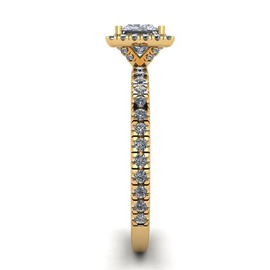 Anello di fidanzamento con diamante Halo galleggiante taglio principessa in oro giallo, More Image 1