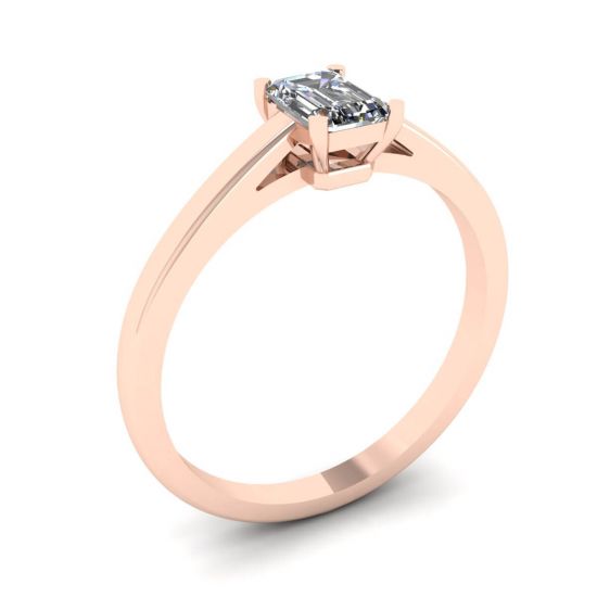 Classico anello solitario con diamante taglio smeraldo in oro rosa,  Ingrandisci immagine 4