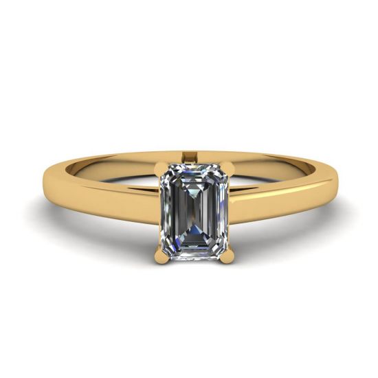 Classico anello solitario con diamante taglio smeraldo in oro giallo, Ingrandisci immagine 1