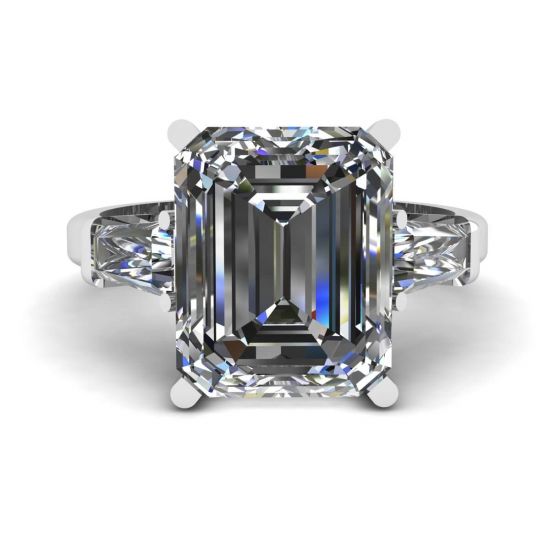 Anello di fidanzamento con tre pietre di smeraldo e diamante baguette, Immagine 1