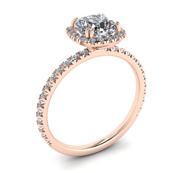 Cushion Diamond Halo Anello di fidanzamento in oro rosa,  Ingrandisci immagine 4