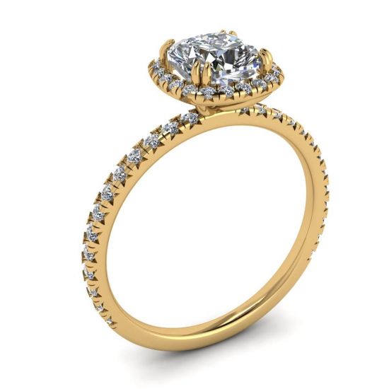 Cushion Diamond Halo Anello di fidanzamento in oro giallo,  Ingrandisci immagine 4