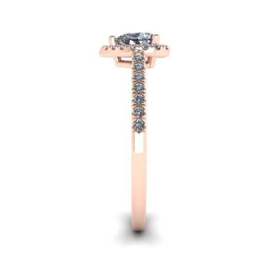 Anello di fidanzamento Halo con diamanti a cuore in oro rosa,  Ingrandisci immagine 3