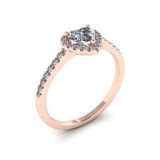 Anello di fidanzamento Halo con diamanti a cuore in oro rosa,  Ingrandisci immagine 4