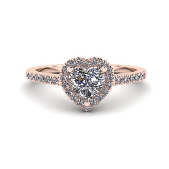 Anello di fidanzamento Halo con diamanti a cuore in oro rosa, Ingrandisci immagine 1
