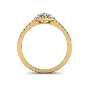 Anello di fidanzamento Halo con diamanti a cuore in oro giallo - Foto 1