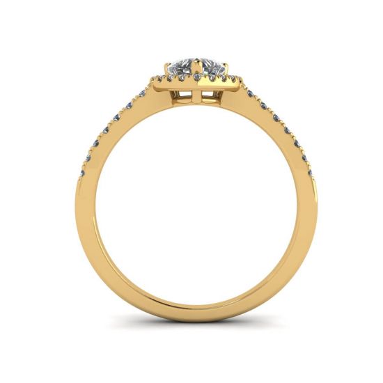 Anello di fidanzamento Halo con diamanti a cuore in oro giallo,  Ingrandisci immagine 2