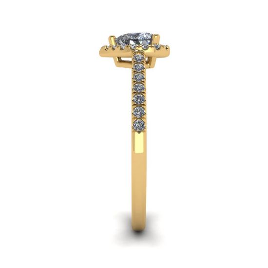 Anello di fidanzamento Halo con diamanti a cuore in oro giallo,  Ingrandisci immagine 3