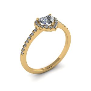 Anello di fidanzamento Halo con diamanti a cuore in oro giallo - Foto 3