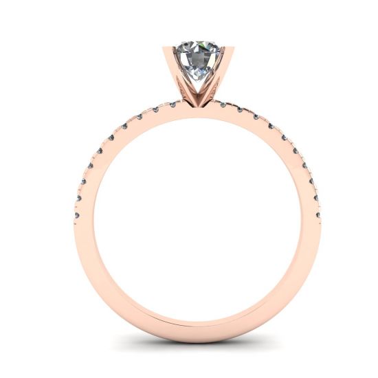 Classico anello con diamanti rotondi con sottile pavé laterale in oro rosa,  Ingrandisci immagine 2