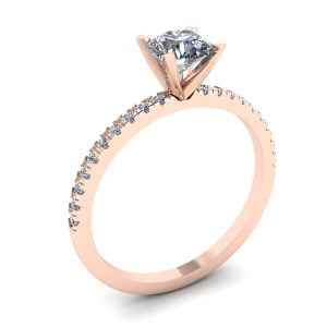 Classico anello con diamanti rotondi con sottile pavé laterale in oro rosa - Foto 3