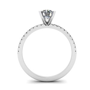 Anello classico con diamanti rotondi e sottile pavé laterale in oro bianco - Foto 1