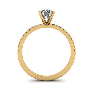 Classico anello con diamanti rotondi e sottile pavé laterale in oro giallo - Foto 1