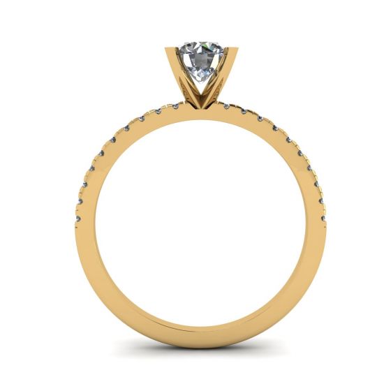 Classico anello con diamanti rotondi e sottile pavé laterale in oro giallo, More Image 0