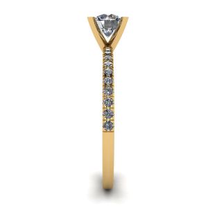 Classico anello con diamanti rotondi e sottile pavé laterale in oro giallo - Foto 2