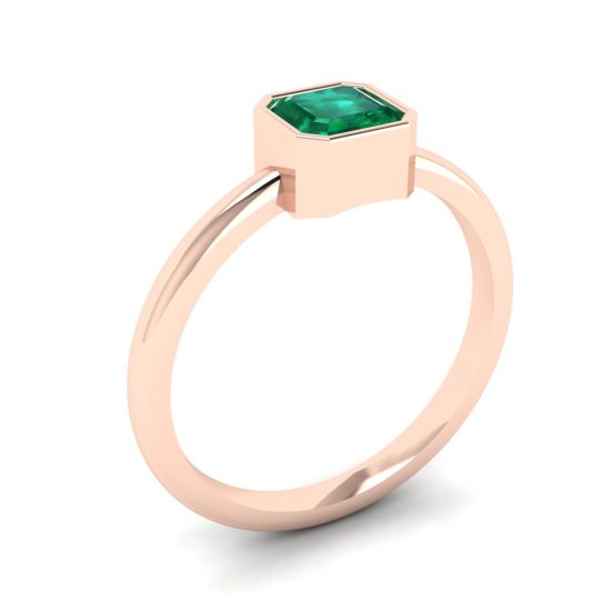 Elegante anello quadrato con smeraldi in oro rosa 18 carati,  Ingrandisci immagine 4