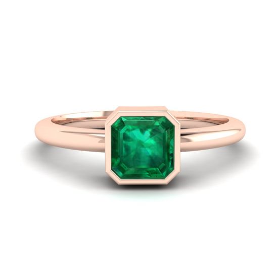 Elegante anello quadrato con smeraldi in oro rosa 18 carati, Immagine 1