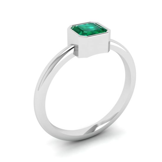 Elegante anello quadrato con smeraldi in oro bianco 18 carati,  Ingrandisci immagine 4