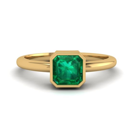 Elegante anello quadrato con smeraldi in oro giallo 18 carati, Immagine 1
