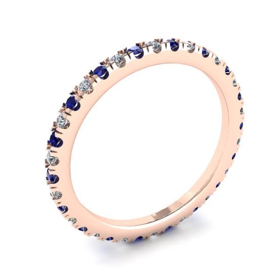 Riviera pavé zaffiro e diamanti Eternity anello in oro rosa,  Ingrandisci immagine 4