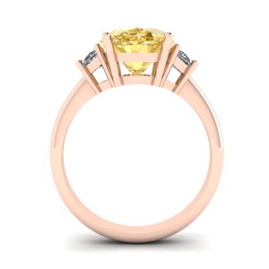Diamante Giallo Ovale con Diamanti Bianchi a Mezzaluna Laterale in Oro Rosa - Foto 1