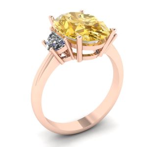 Diamante Giallo Ovale con Diamanti Bianchi a Mezzaluna Laterale in Oro Rosa - Foto 3